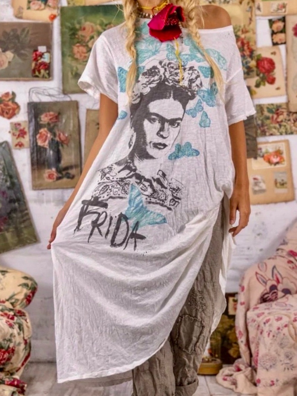Magnolia Pearl Art Is The Remedy Frida Kahlo Boyfriend Cut Dress NWT